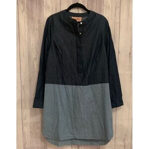 Grace Baker Color Block Navy Blue Lightweight Denim Dress Long Sleeve